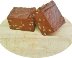 Chocolate Pecan Cut Fudge with text