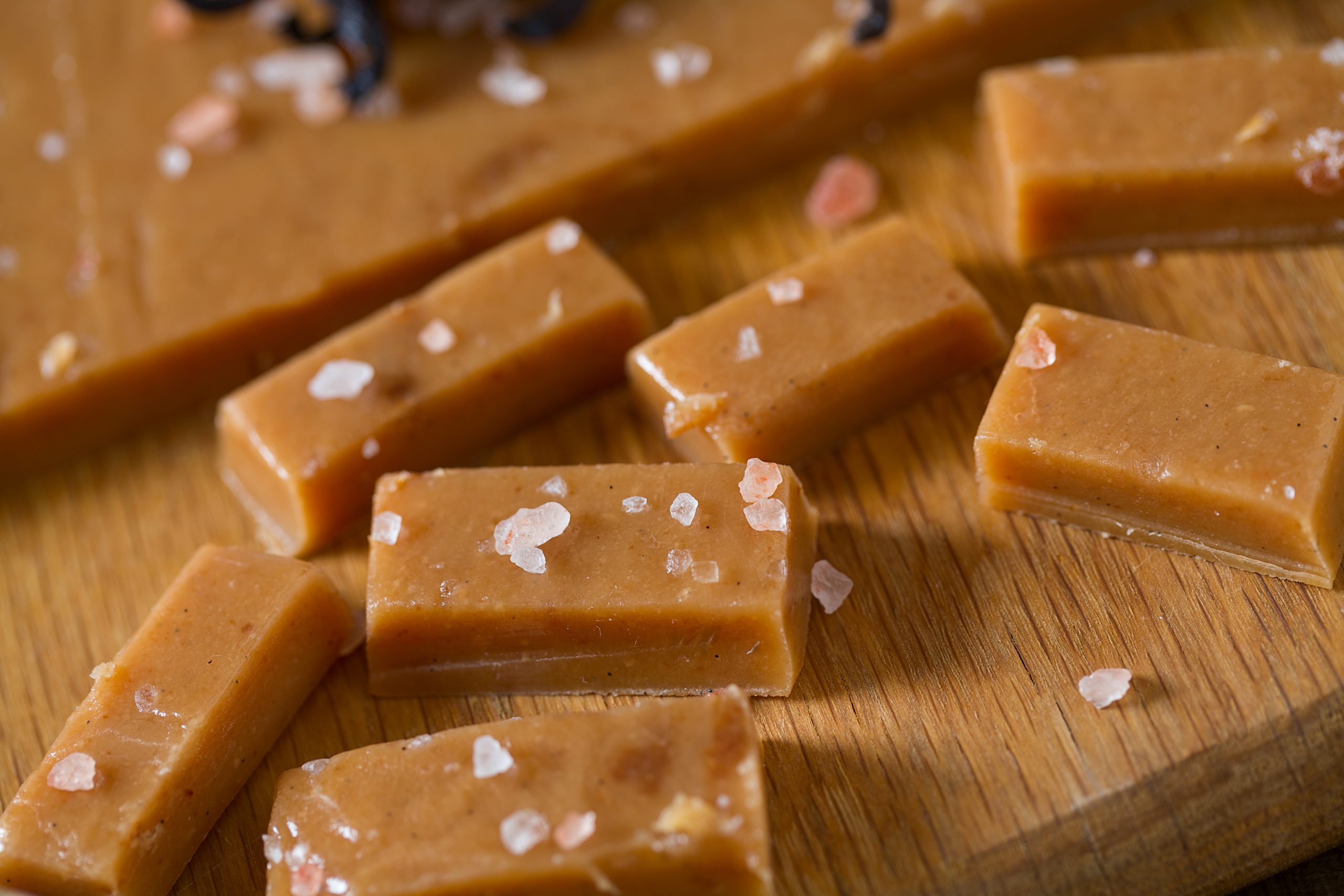 Sea salt fudge squares topped with flaky sea salt